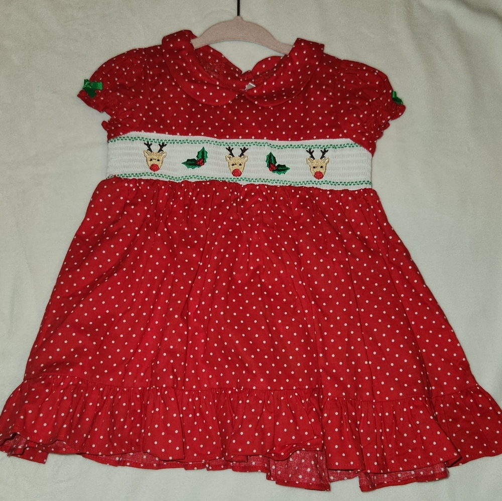 Good Lad Red Polkadot Smocked Christmas Dress w Bloomers 18M
